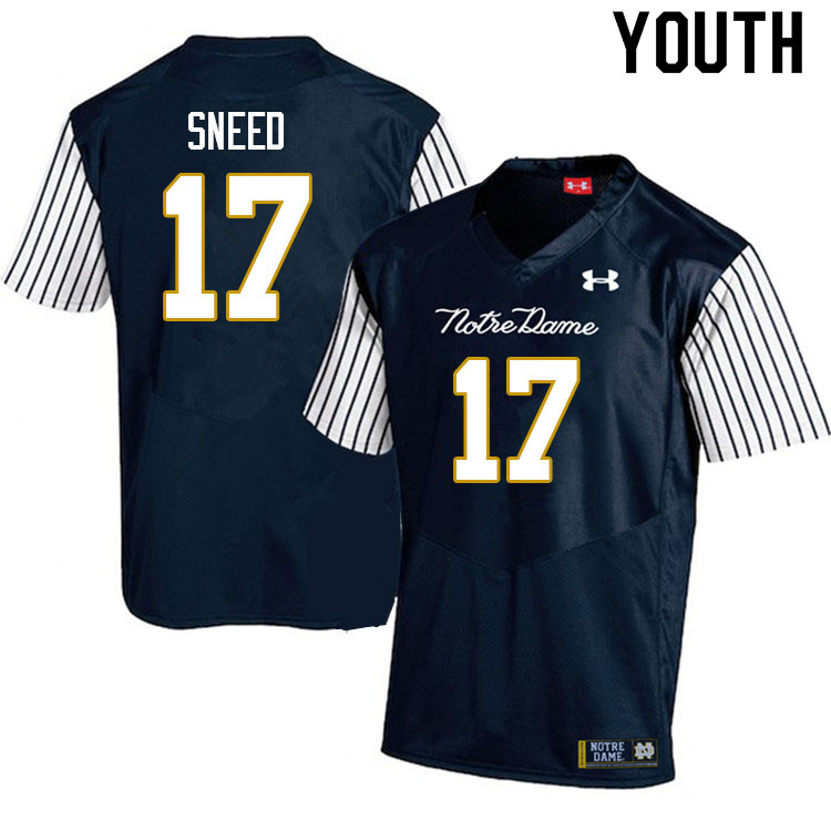 Youth #17 Jaylen Sneed Notre Dame Fighting Irish College Football Jerseys Sale-Alternate Navy - Click Image to Close